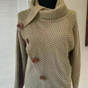 GRECERELLE Sweater Cowl Neck Wrap Pullover Asymmetric Khaki Womens Size M